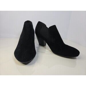 Vaneli Black Suede Ankle Booties Sz 9 Minimalist Comfort Office Work Block Heel